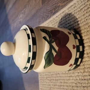 Apple Cherry Green White Checker Heart Kitchen Canister 4"x5"